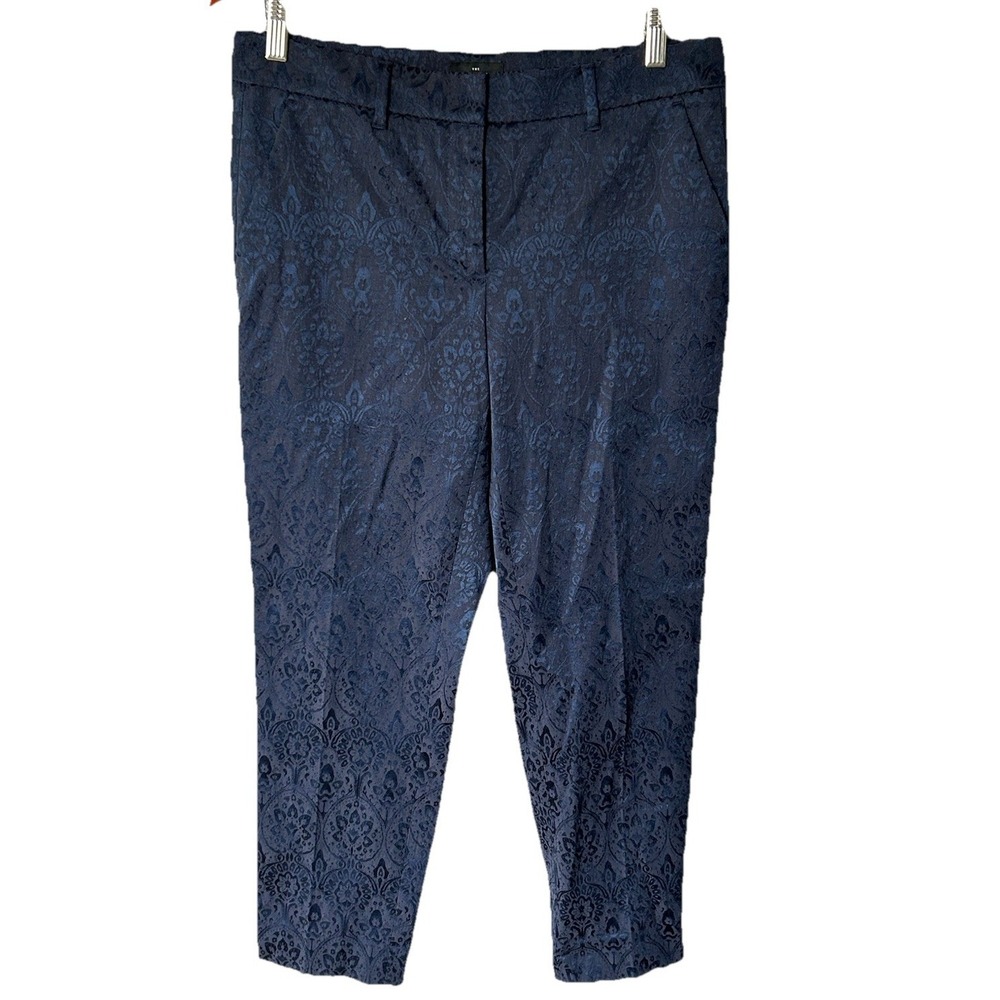 White House Black Market Size 6 The Slim Ankle Pants Paisley Navy Blue